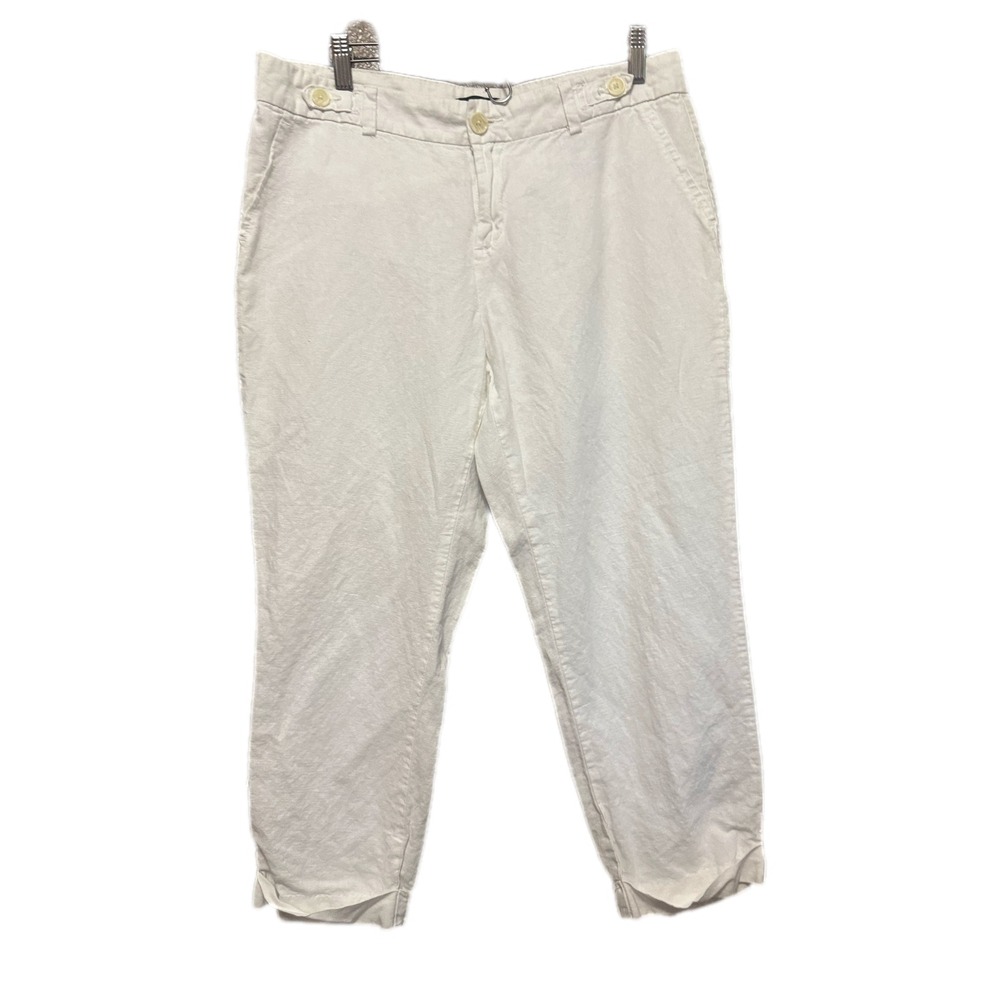 Banana Republic Linen Blend Pants Womens 8 White Excellent Tapered Crop